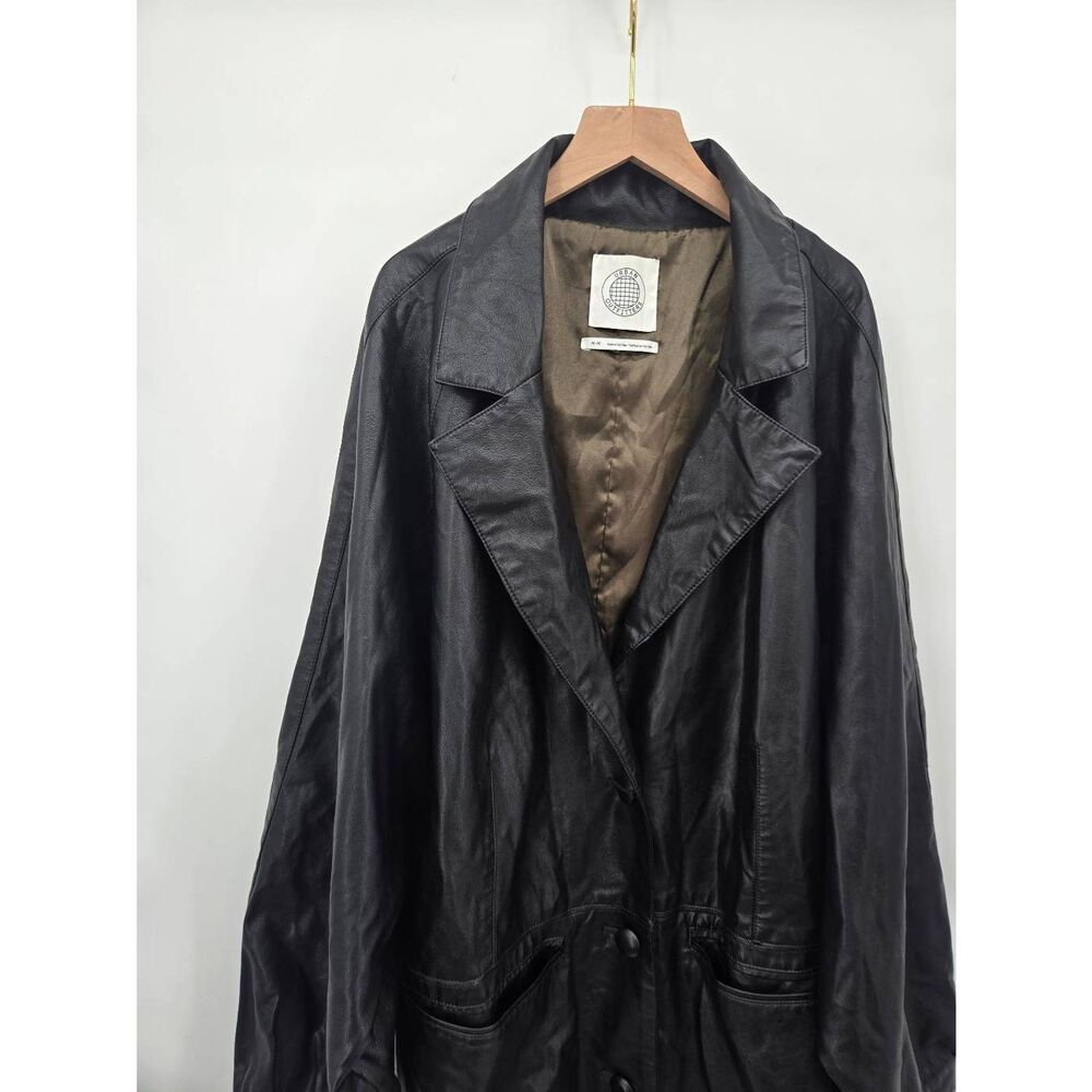 Urban Outfitters Nadia Faux Leather Car Coat Size Medium Black Oversized - Picture 3 of 10